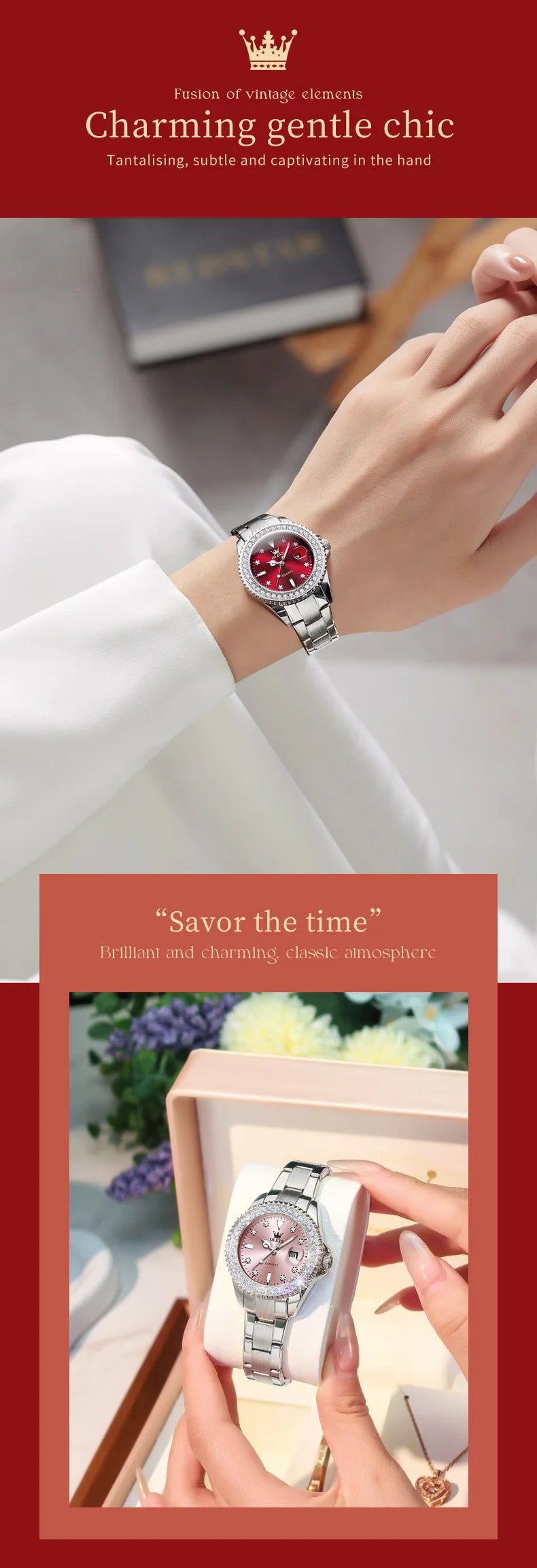 OLEVS 9945 Women Brand Original Quartz Watch Luxury Diamond Automatic Calendar Watch Waterproof Gold Elegant Women Watch Reloj.