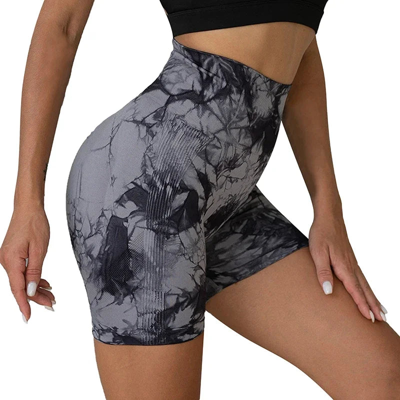 Tie-Dye Yoga Shorts for Women High Elastic Gym Shorts Push Up Sports Shorts Running Workout Fitness Women Short Sports Leggings.