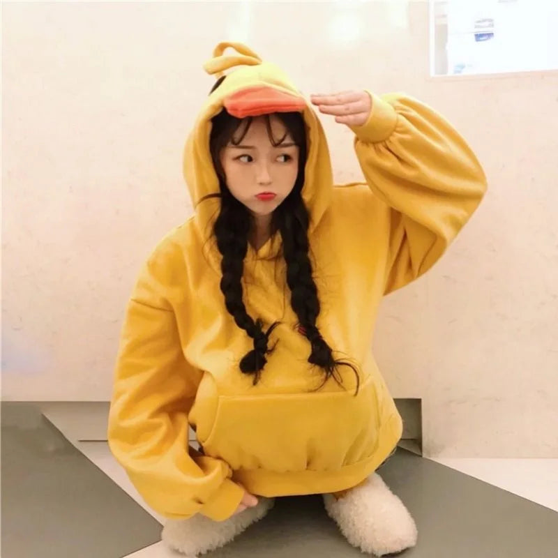 Deeptown Kawaii Duck Hoodies Women Long Sleeve Cute Tops Emo Clothes Korean 2023 Fashion Winter Yellow Casual Pullover Soft Girl.