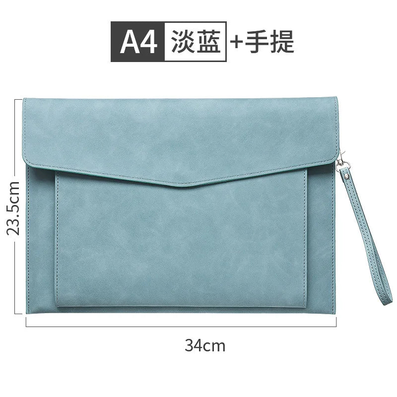 A4 Leather Document Bag, Large Capacity Business Briefcase, Waterproof Office Folder, Can Hold Laptop and Stationery.