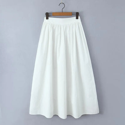 YENKYE 2025 Women Yellow White Cotton Big Swing Long Skirt Vintage High Waist Side Zipper A-line Summer Skirts Holiday.