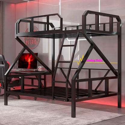 Premium E-Sport-Etagenbett aus Eisen, Hotel, Apartment, Schule, Schlafsaal, Bett, schwarzer Rahmen, Hochbett für Erwachsene, Camas, Schlafzimmermöbel