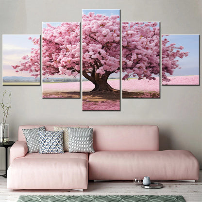 5 Pieces Modular Wall Art Home Decor Canvas Paintings for Interior Pink Tree Flower Picture Modern Room Decoration Framework.