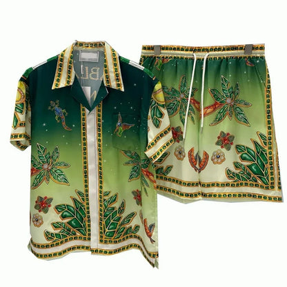 New Fashionable Digital Print Men's Short Sleeve Shirt And Shorts Set Popular with Young People across Borders Lightweight Cloth.