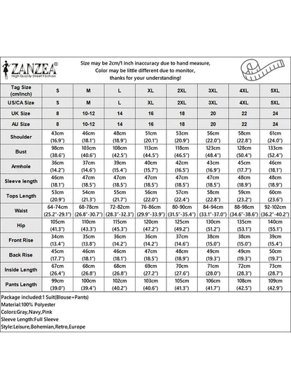 2025 ZANZEA Autumn Outfits 2PCS Women Work Matching Sets Fashion Spring Long Sleeve Blouse Pant Sets Casual Solid OL Tracksuits.