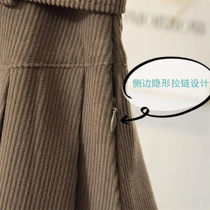 Pleated Mini Skirts Women Japan Students Corduroy Preppy Style Autumn Winter Basic Solid Bottoms Chic Vintage JK Slim All-match.