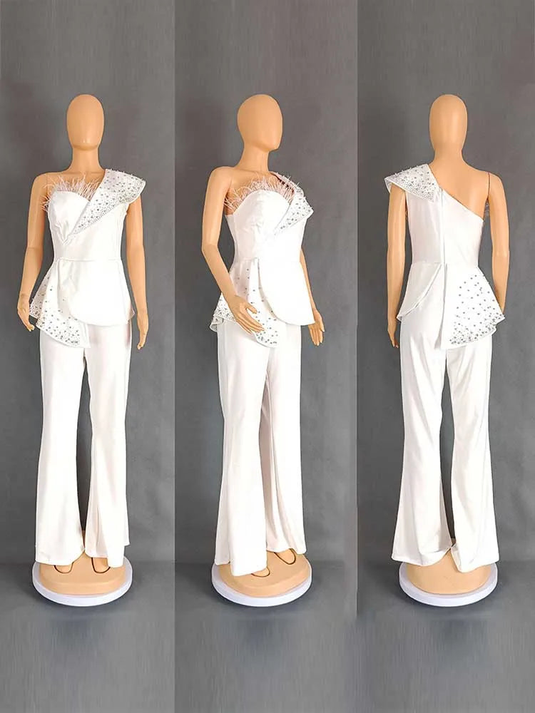 High Waist Strapless Jumpsuit Rivet Collar Lady Evening and Party Tube Top Jumpsuit for Women Elegant Sexy Birthday Jumpsuit.