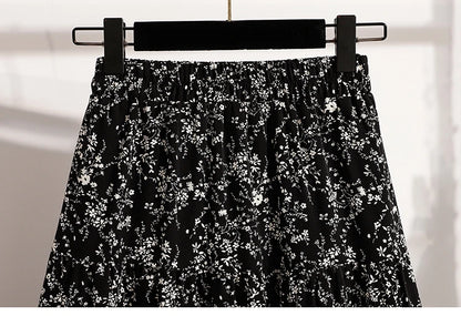 2025 Vintage Draped Elegant Chinese Style Women's Half-length Skirts Autumn Floral Pleated A- Line Skirt With Lining