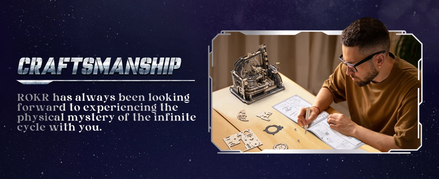 ROBOTIME Rokr Electric Marble Run with Light 3D Puzzle Toys Marble Spaceport Gifts for Kids Children Connect With Night City.