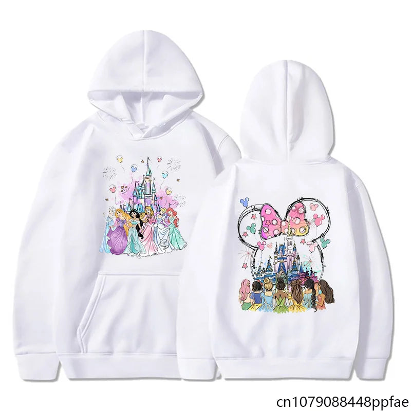 Disney Princess Castle Printed Hoodie Women's Casual Outdoor Sweatshirt Cartoon Disney Princess Clothing Tops Hoodie.