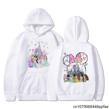 Disney Princess Castle Printed Hoodie Women's Casual Outdoor Sweatshirt Cartoon Disney Princess Clothing Tops Hoodie.