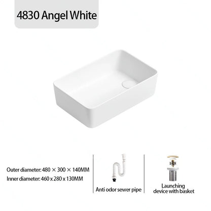 Rechteckiges Waschbecken aus Porzellan-Keramik für Badezimmer, modernes Waschbecken über der Theke mit Abflussset, Waschtischwaschbecken auf der Arbeitsplatte