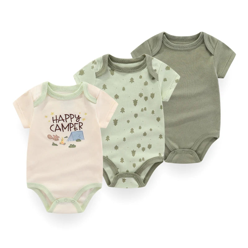 3PCS Mode Sommer Kurzarm Cartoon Baby Junge Mädchen Body Baumwolle Neugeborene Kleidung.
