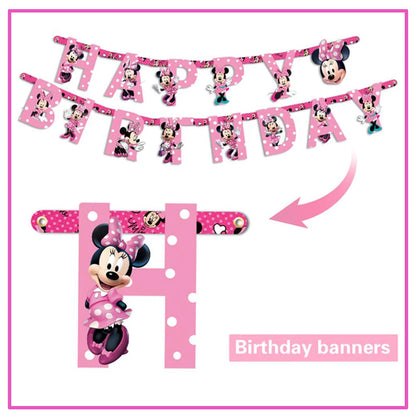 Disney Minnie Mouse Birthday Party Decoration Pink Minnie Paper Cups Plates Napkin Tablecloth Tableware Balloosn Baby Shower Kid