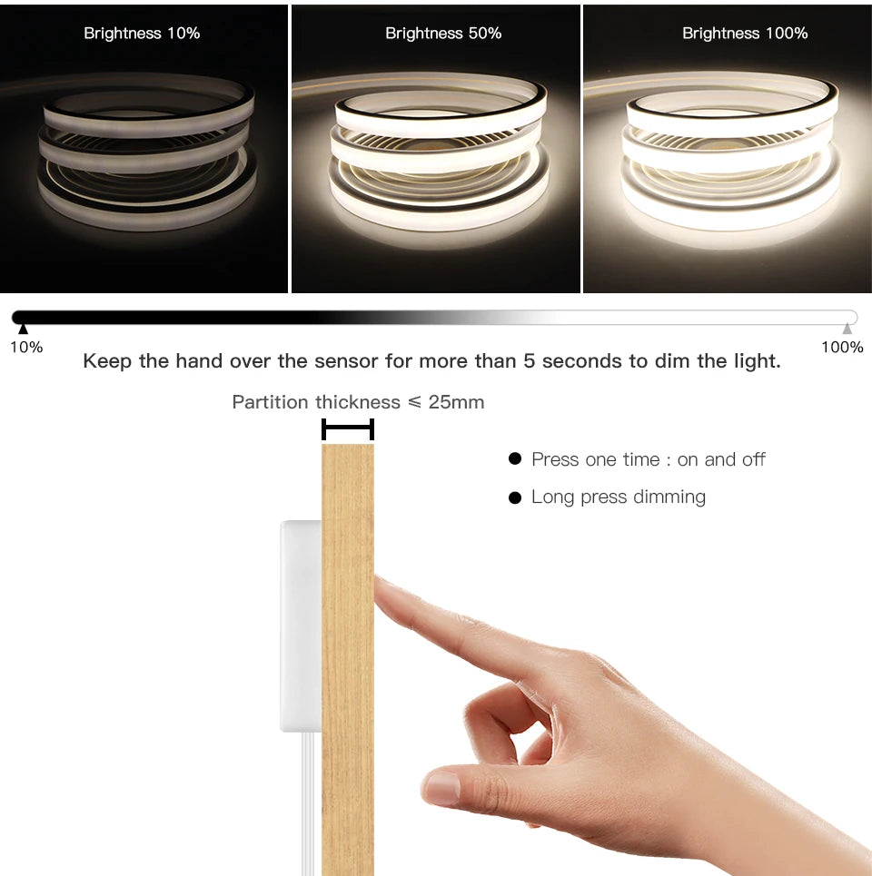 DC5V USB Touch Sensor dimmbar und Hand Sweep Schalter Cob Licht LED Streifen Neon Silica Gel Band wasserdichte Hintergrund beleuchtung DIY nach Hause.