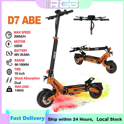 RCB Electric Scooter Adult, D7 ABE,100km Range, 20km/h, 148kg Load - 10" Vacuum Tire, Dual Disc Brake, Waterproof  3-Speed Modes.