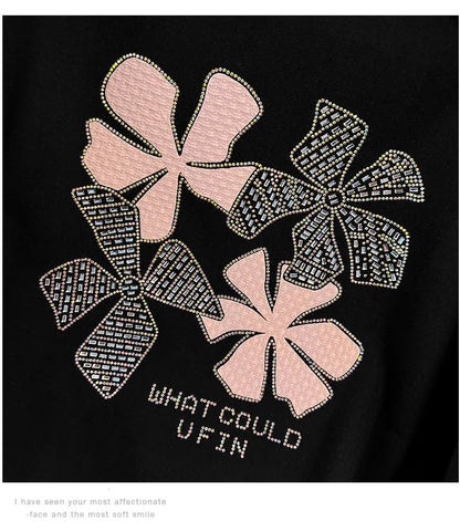 170 kg Plus Size Damen-Büste 170 Frühling Herbst Loose Diamond Collared Sweatshirt Schwarz 4XL 5XL 6XL 7XL 8XL 9XL