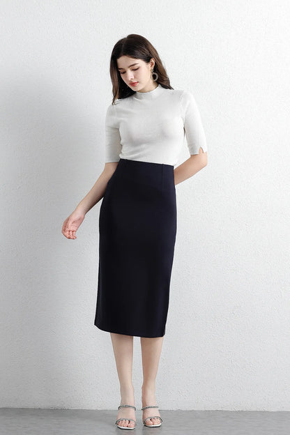 Women's Professional High Waist Long Pencil Skirt, Slim Fit Black Hip-hugging Skirt for Office Commute