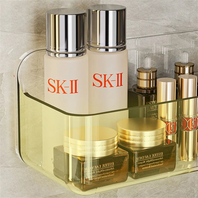An der Wand montierte Dusch-Shampoo-Racks, Regale, Organizer, nicht bohrend, abnehmbares, transparentes PET-Material, Badezimmer-Aufbewahrungsregal