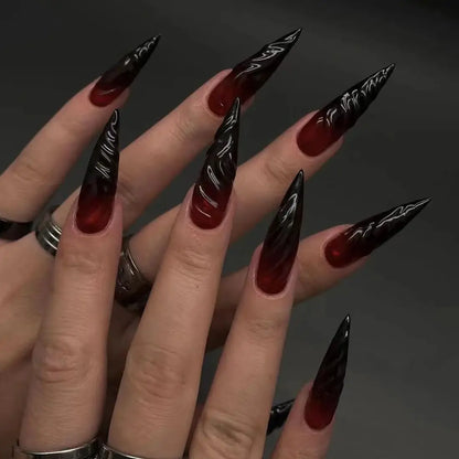 Halloween Cool Spice Style Spider Skull False Nails Purple Halo Dyeing Detachable Finished Fake Nails Press on Nail with Glue.