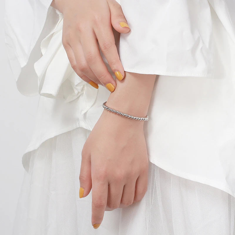 Rinntin 14K Gold 925 Sterling Silver 4mm Bead Ball Strand Chain Bracelet for Women Trendy Handmade Bracelets Jewelry SB103.