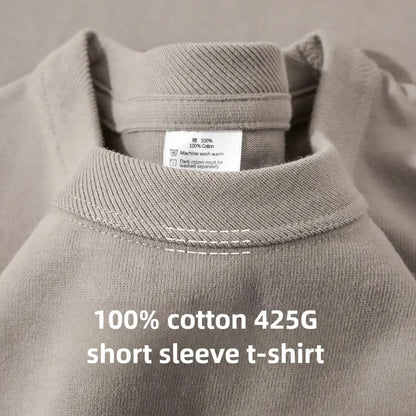 Heavy Wight 425 grams Men T Shirt Cotton Half Sleeve Brathable High Qaulity Round Neck Basic Tops Men Summer T-Shirt.