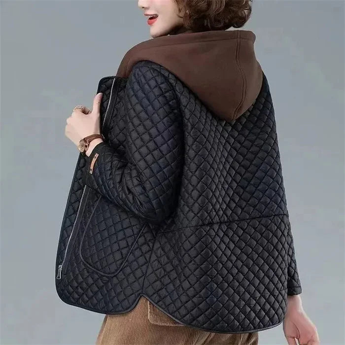 Mode Leichter Baumwolle Gefütterter Mantel Frauen 2025, Neue Herbst Winter Baumwolle Mantel Mit Kapuze Jacke Lose Beiläufige Plaid Parkas Outwear