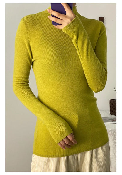 100% Ultra-fine Merino Wool Sweater Autumn and Winter Loose and Simple Semi-turtleneck Wool Bottoming Shirt Multi-color Sweater.