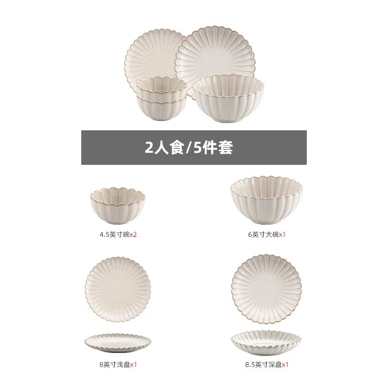 Nordic Household White Bowls Dinner Plates Ceramic White Glaze Tableware Set Western Steak Dish Salad Bowl Vegetable Fish Plate