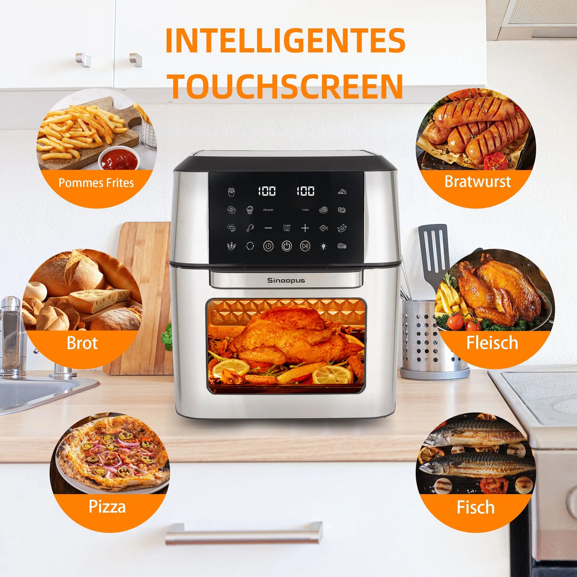 12L Air Fryer Mini Oven,Multi Function Smart machine Air fryers with Glass Viewing Window,Oilless Cooker with LED Touch Control.