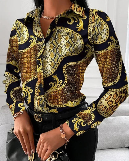 Summer New Women's Long-sleeved Shirt, Single-breasted Printed Shirts Fashion Casual Tops Camisa Female Chemise S-XXL.