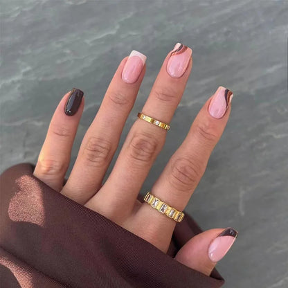 Y2K Black White Hand Drawn Comic Design Wearable Mini Short Fake Nails Full Cover Finished False Nails Press on Nails with Glue.