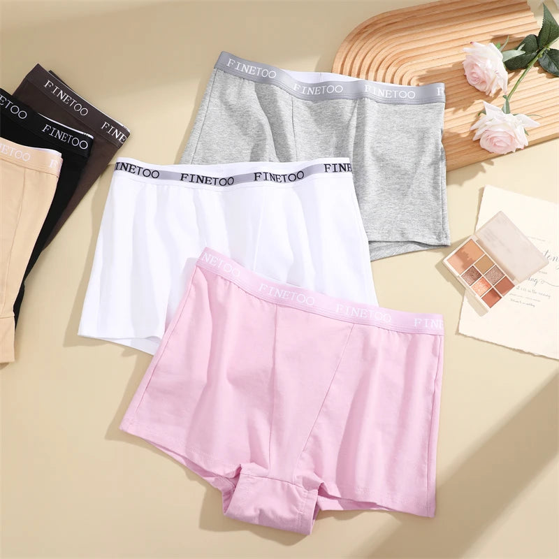 3Pcs Women's Panties Cotton Seamless Sports Boxers Underwear Female Solid Color Briefs Lingerie Intimate Underpant Finetoo S-XXL.