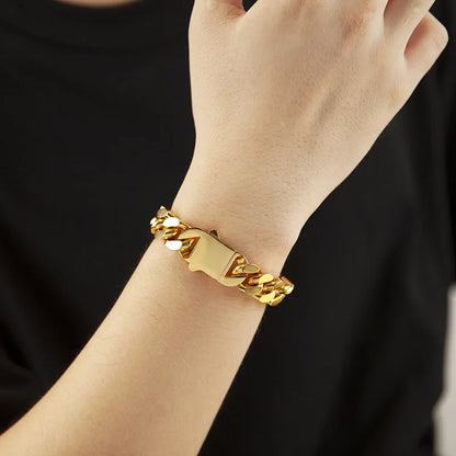 316 Stainless Steel Plated 18k Gold Fashion 8.10.12mm Encrypted Cuban Chain Miami Rap Hip Hop Men's Bracelet Accessory