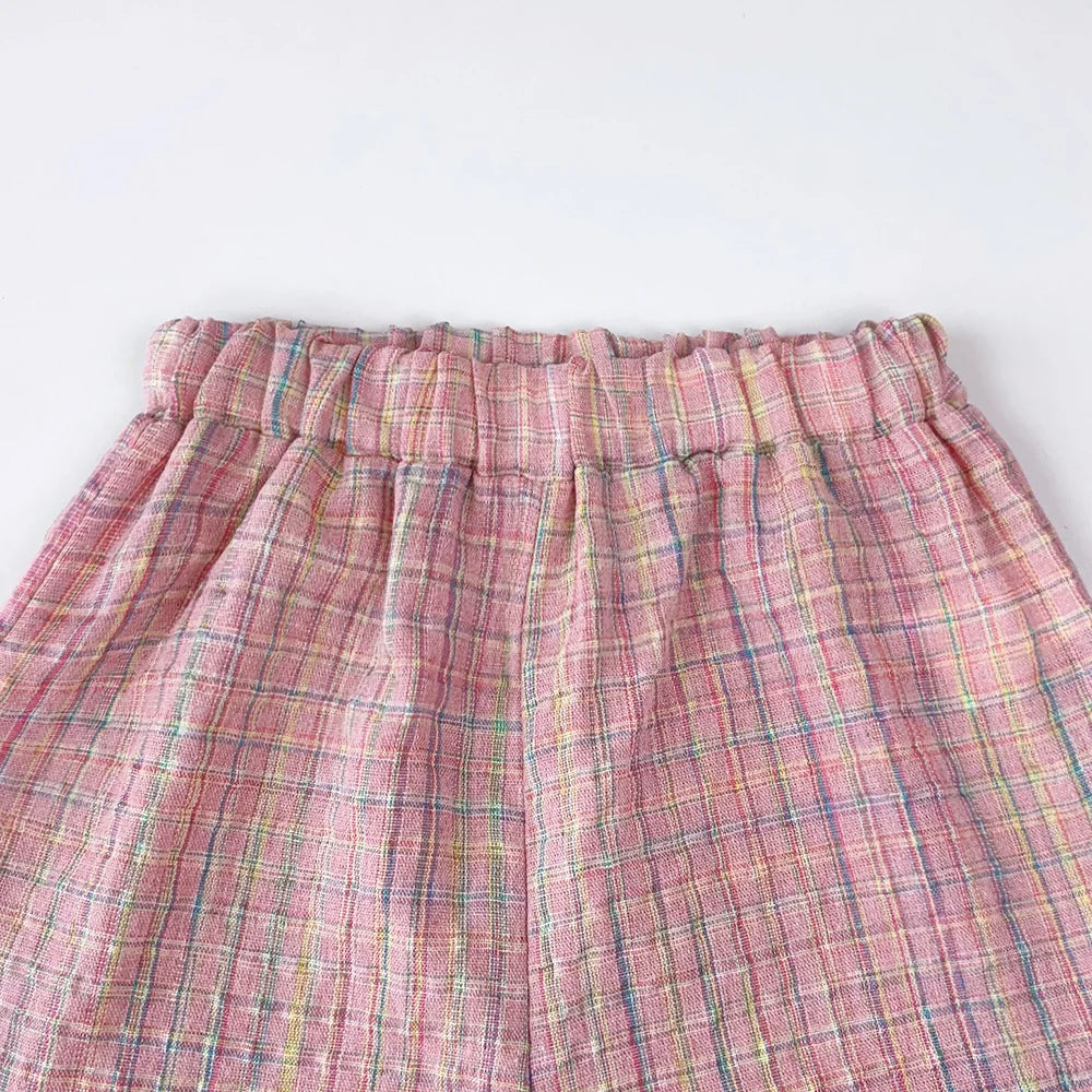 Pink Girl's Summer Two-piece Set with Single Breasted Sleeveless Top and Casual Pants, New Children's Sets Kids Clothes.