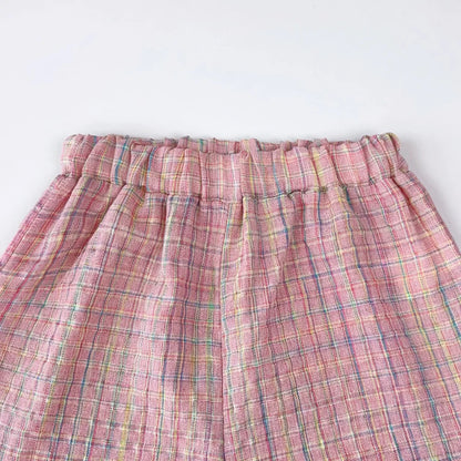 Pink Girl's Summer Two-piece Set with Single Breasted Sleeveless Top and Casual Pants, New Children's Sets Kids Clothes.