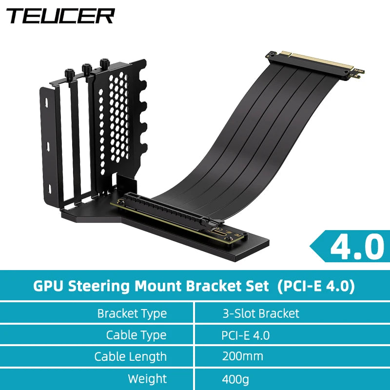 TEUCER L-Z3 GPU Vertical Mounting Bracket Kit, PCIe 4.0 X16 Riser Cable 200mm, Graphics Card Steering Mounting Bracket.
