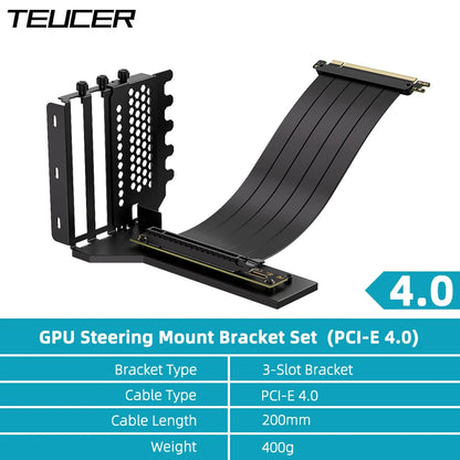 TEUCER L-Z3 GPU Vertical Mounting Bracket Kit, PCIe 4.0 X16 Riser Cable 200mm, Graphics Card Steering Mounting Bracket.