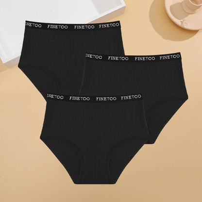 3Pcs Plus Size Cotton Underwear Sexy Striped Mid Waist Panties Breathable Stretch Belt Briefs Female Comfort Lingerie Shorts New