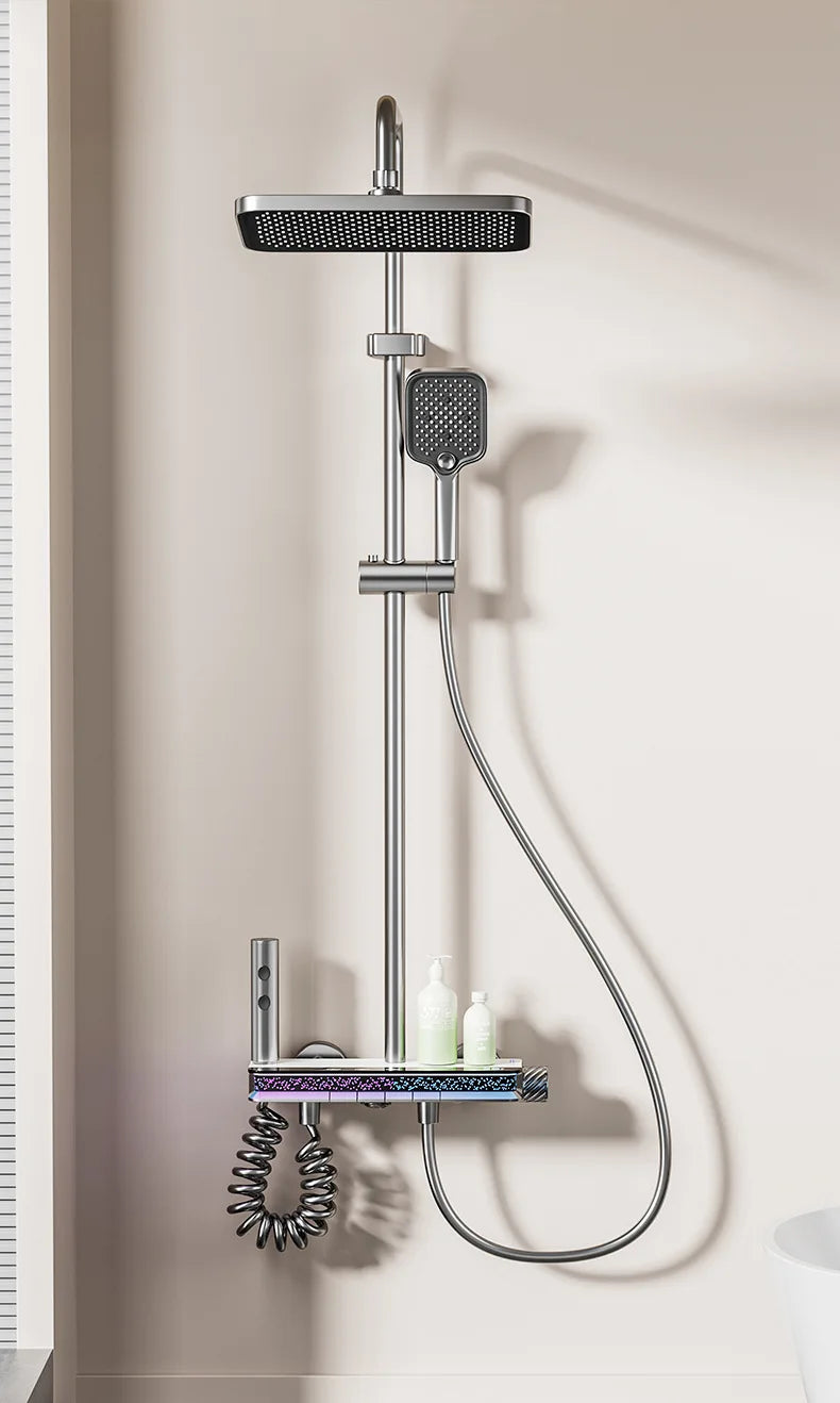 Digital Display Shower Set with Starry Sky Atmosphere Light  Bathroom Shower System Modern Bath Faucets Shower Head