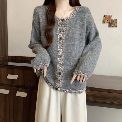 Pailletten-Strickjacke für Damen, Herbst und Winter, lockeres Schlankheitsoberteil