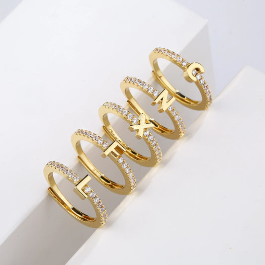 HECHENG,Fashion Initials Letter Ring Women Classic Simple Opening Finger Ring For Women Party Jewelry Gift Wholesale.