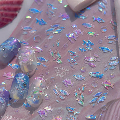 Ocean Theme 5D Nail Sticker Summer Beach Seashells Starfish Conch Scallop Shell Coral Self Adhesive Decoration Manicure Decal