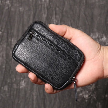 Genuine Leather Suitable for Men Women Pocket Wallets Mini Zipper Small Purses Retro Key Holder Money Bag Coin Change Purse.