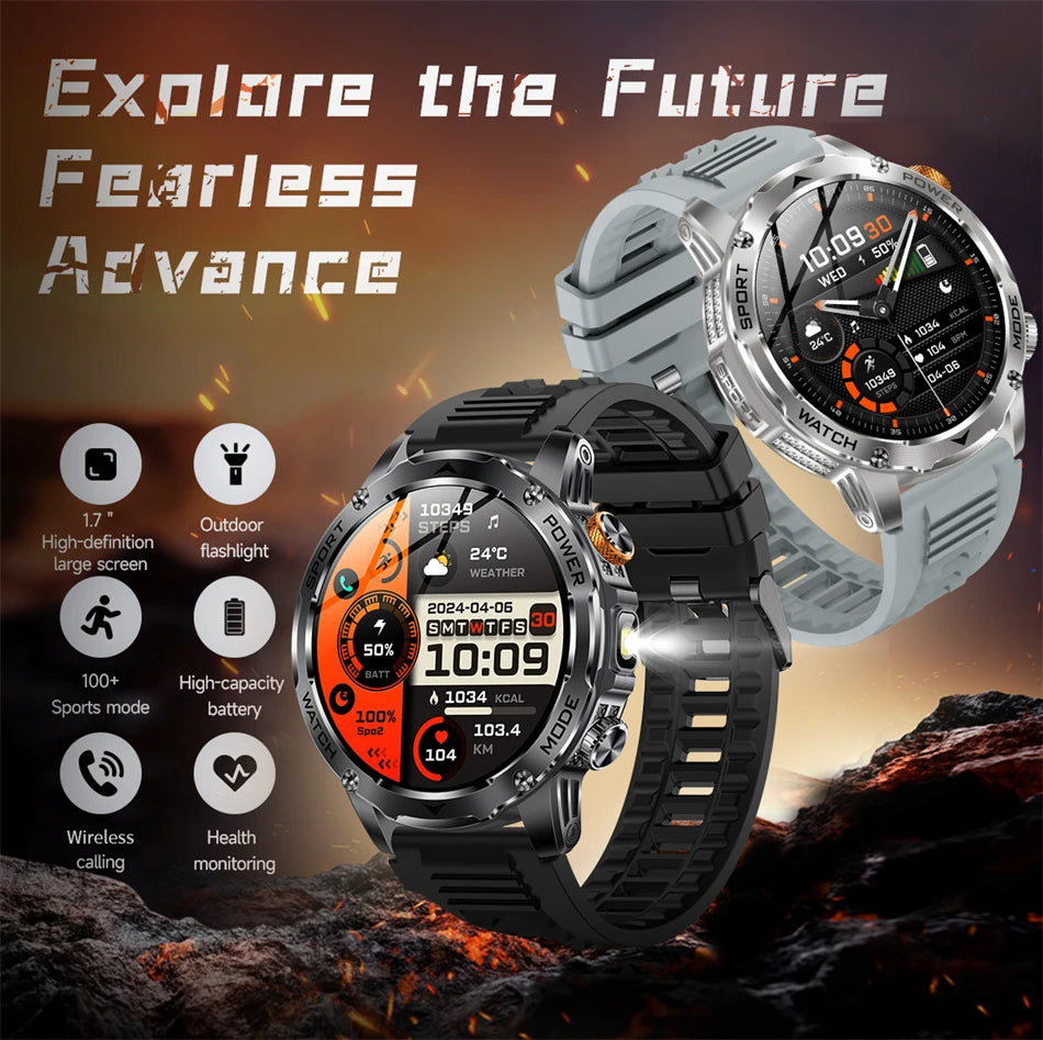 LIGE 2025 New For HUAWEI Xiaomi 1000mah AMOLED Smart Watch Men Sports Fitness LED Flashlight 3ATM Waterproof BT Call Smartwatch.