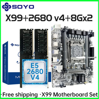 SOYO X99 Gaming Motherboard Set with Intel Xeon E5 2680 V4 CPU& DDR4 8Gx2 2133MHz Dual Channel ECC RAM M.2 NVME for Desktop PC.