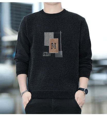 Men's Fleece Lined Pullovers Fashion Sweaters Autumn Winter Jumpers Fashion New Jersey Men's Clothes
