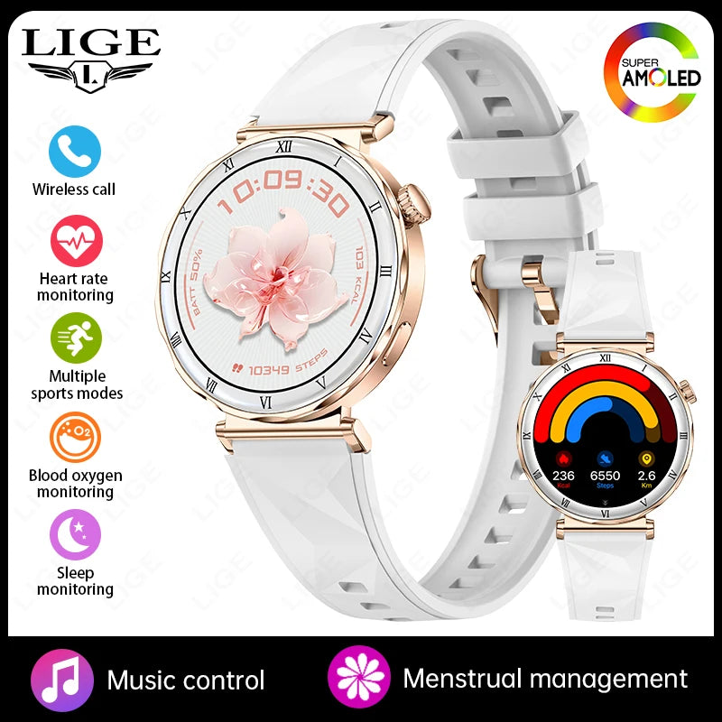 LIGE Luxury 1.19” AMOLED Screen Smart Watch Women Health Monitor Women's Wristwatch Bluetooth Call Waterproof Ladies Smartwatch