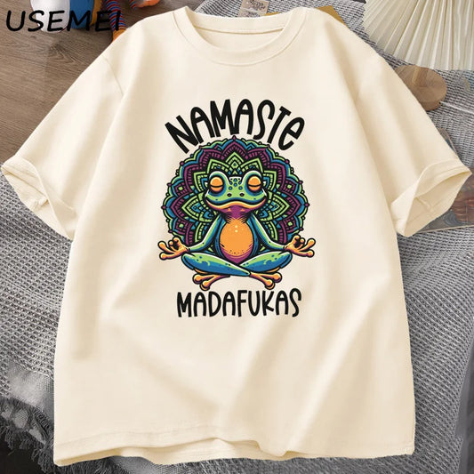 Funny Yoga T Shirt Frog Self Care T-Shirt Cotton Short Sleeve Positive Cottagecore Namaste Tee Men Women Mens Clothes Streetwear.