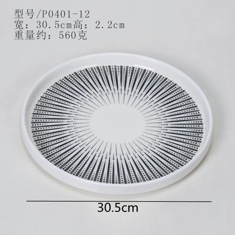 Melamine Tableware Set Round Dinner Plate Western Steak Plates Serving Fruit Salad Bowl Dessert Snack Tray.